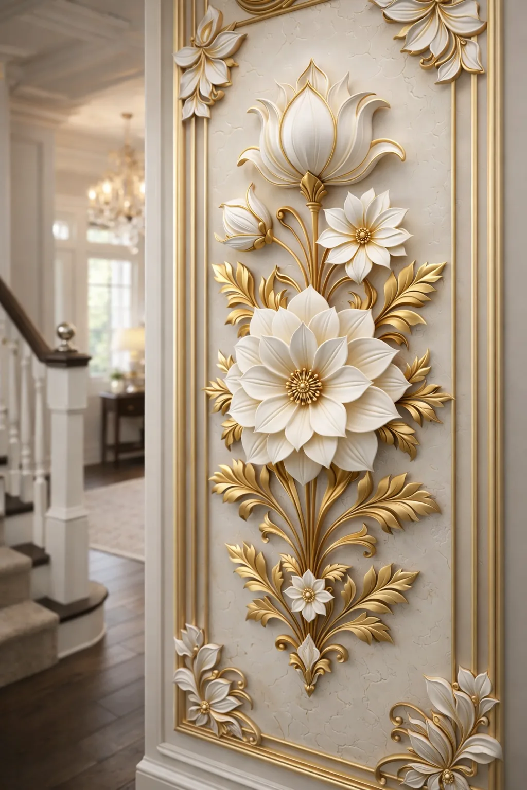 Luxury Lotus Floral Marble Wall Panel