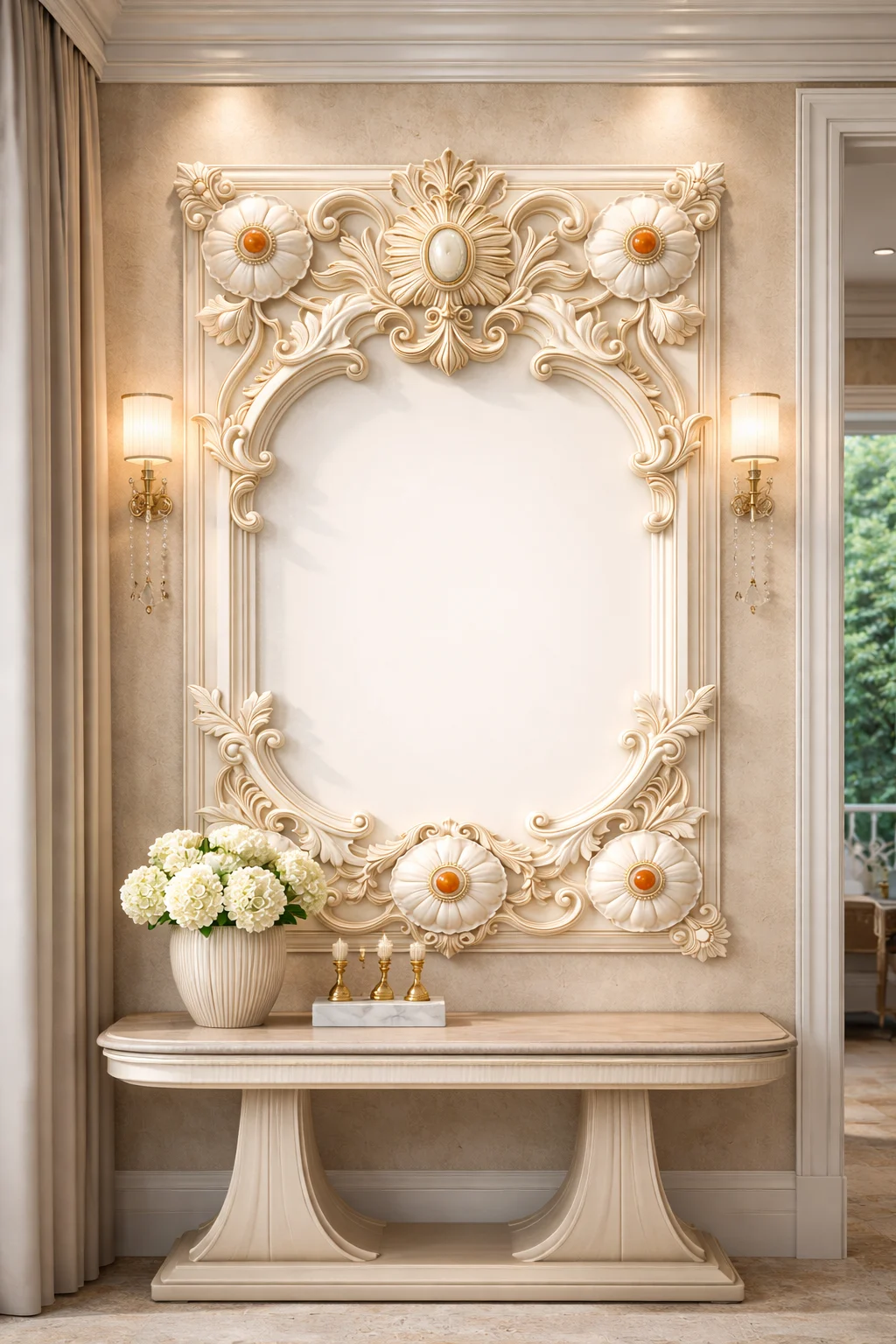 Royal Floral Carved Marble Frame Panel
