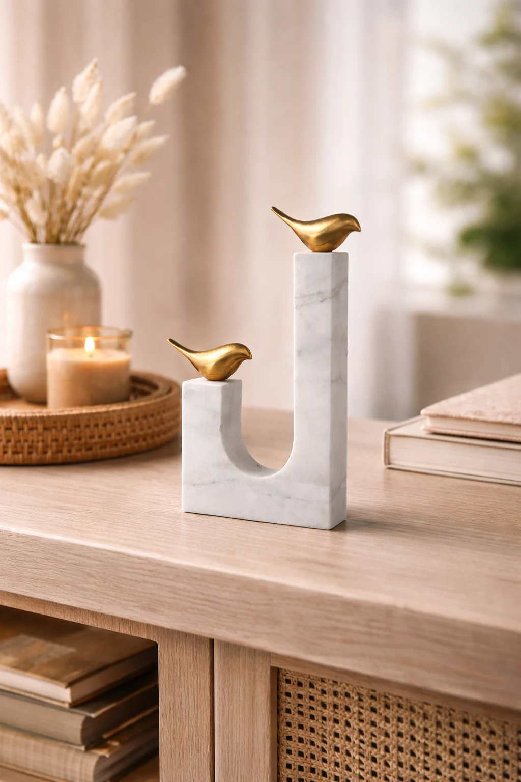 Modern Marble Brass Bird Sculpture