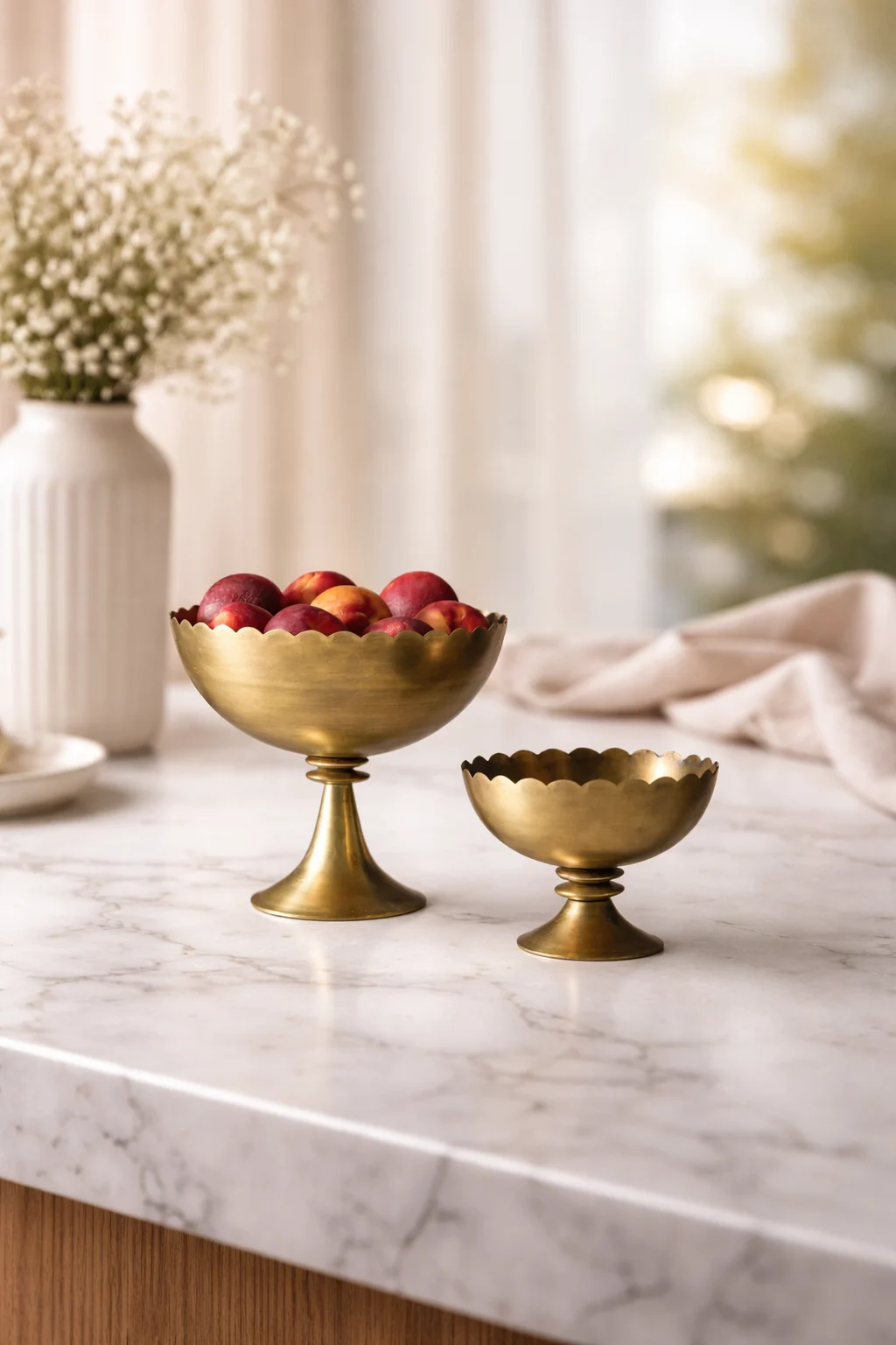 Vintage Brass Pedestal Decorative Bowl Set