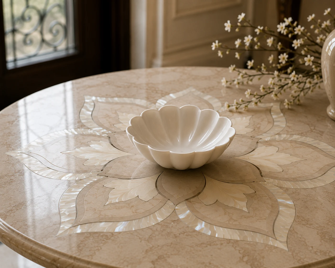 Hand Carved Marble Flower Decorative Bowl