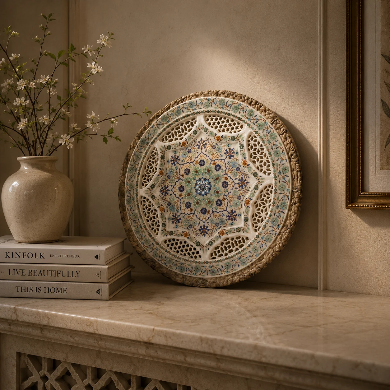Handcrafted Marble Inlay Decorative Plate
