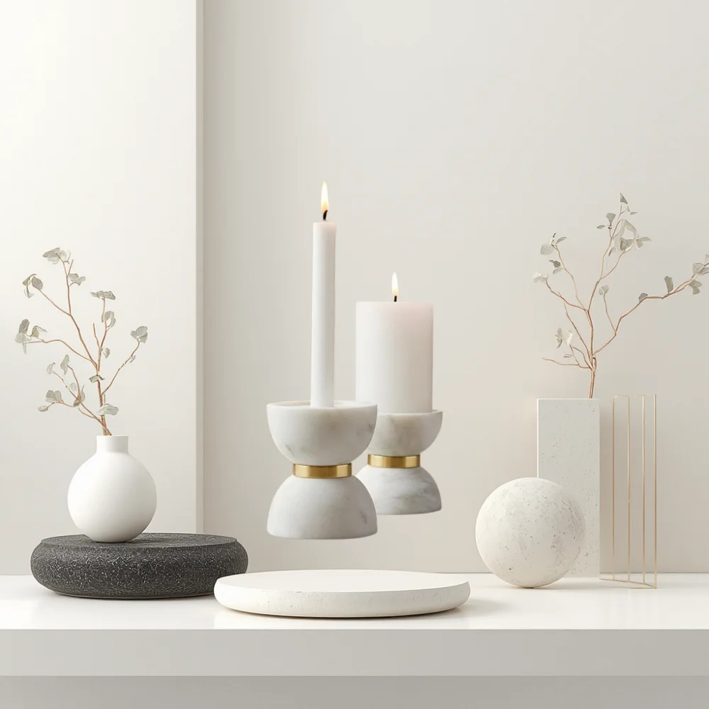 Luxury Marble Brass Candle Holder Set