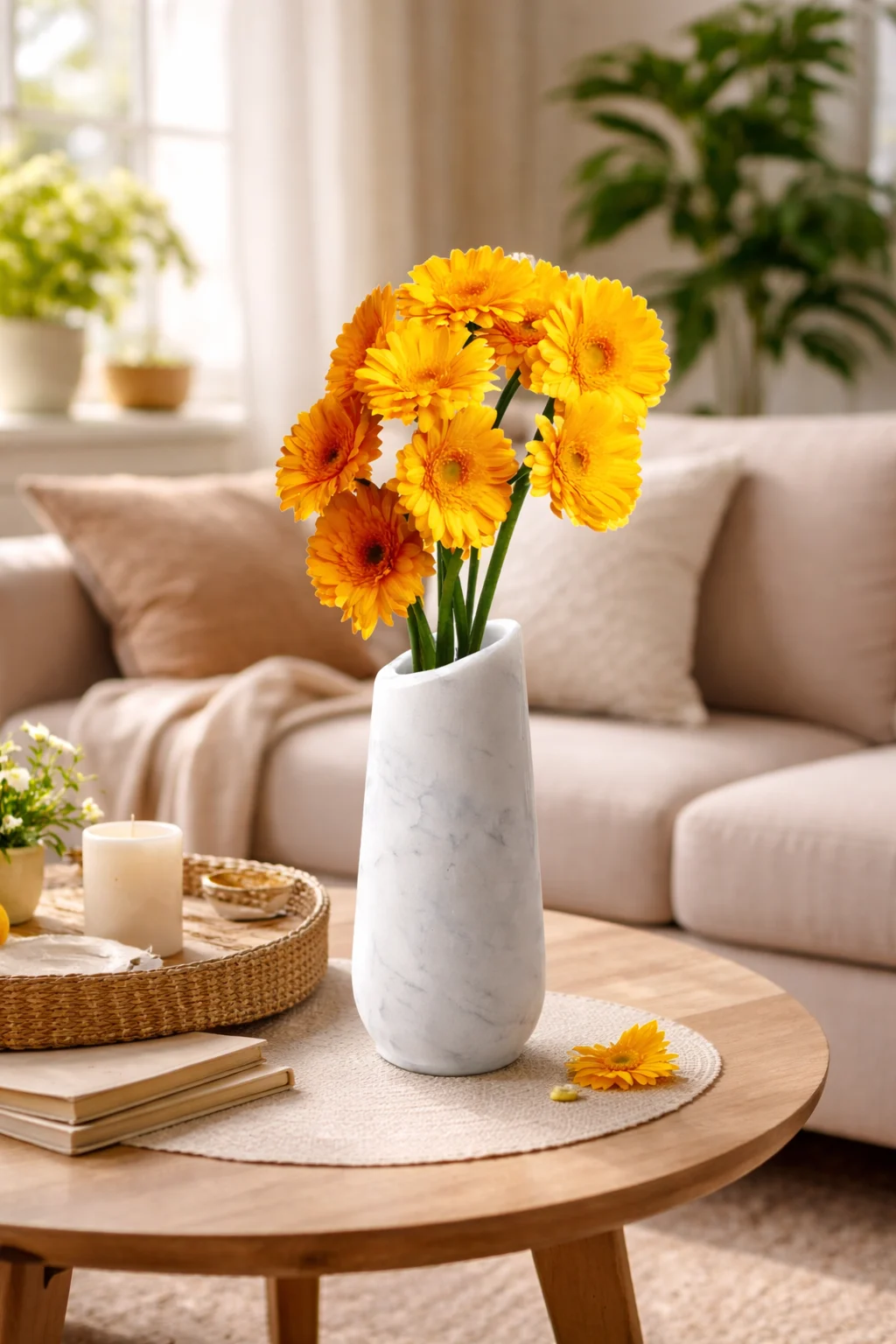 Minimalist White Marble Flower Vase