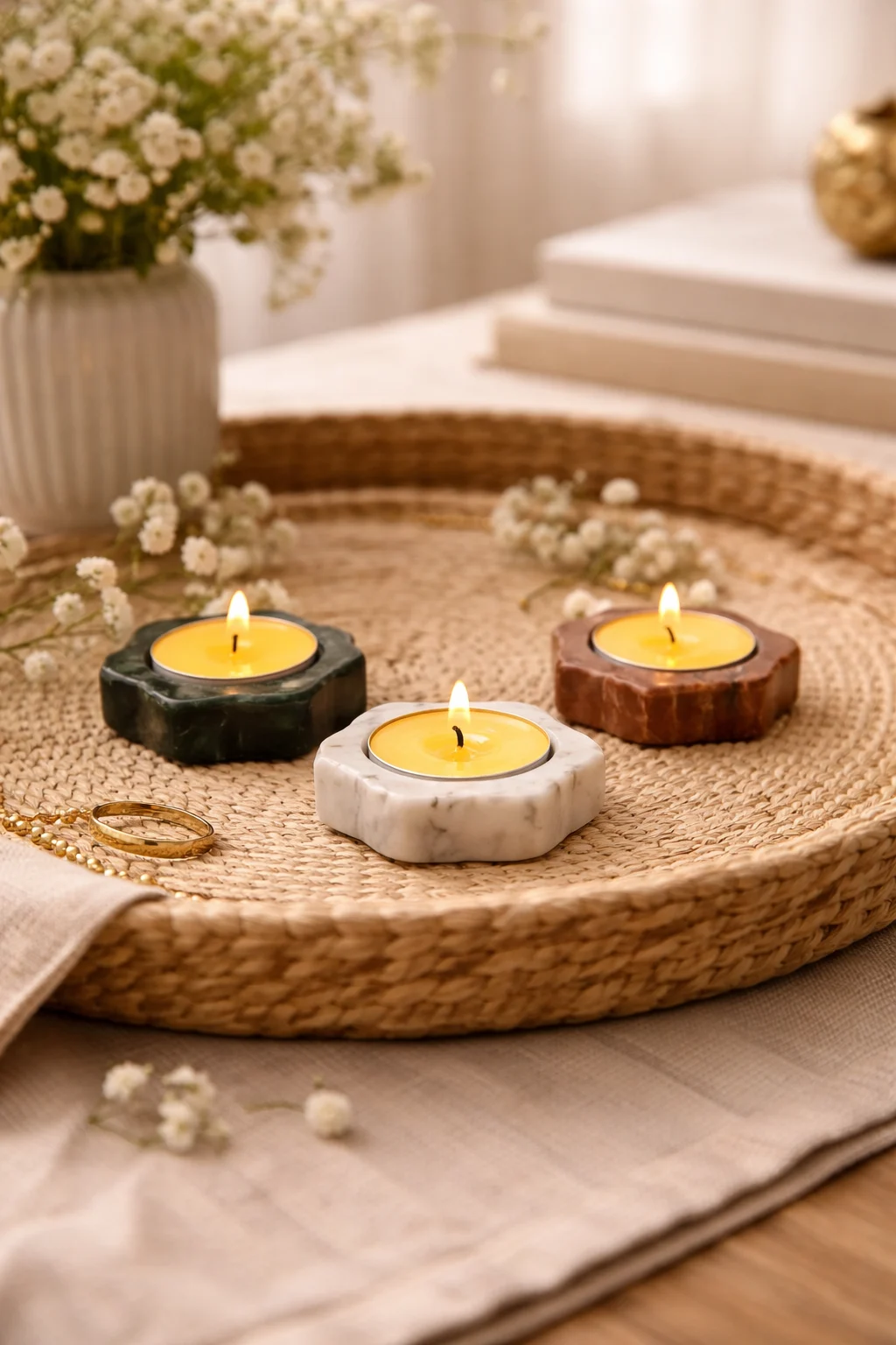 Natural Stone Tealight Candle Holder Set
