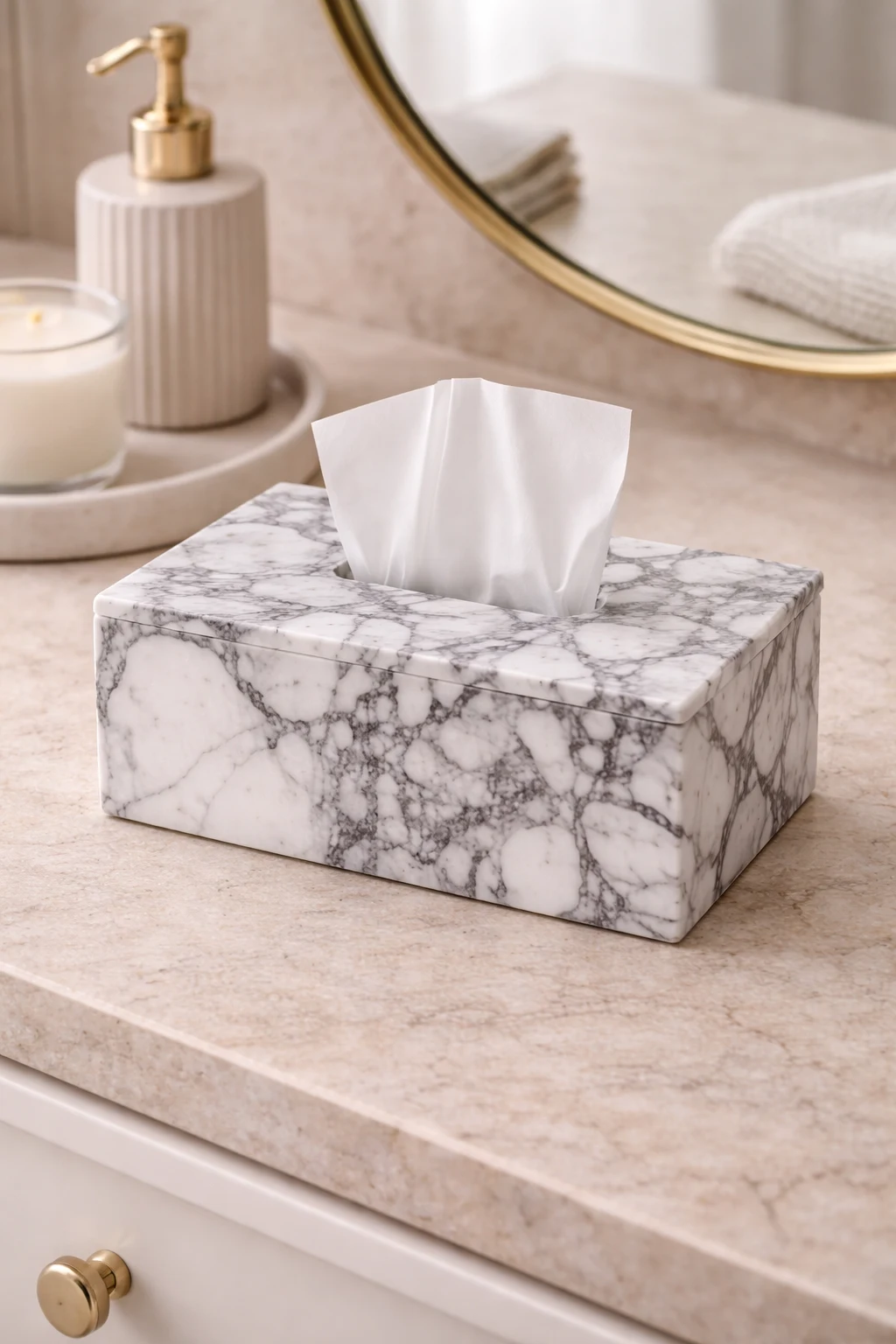 White Vein Marble Tissue Box Holder