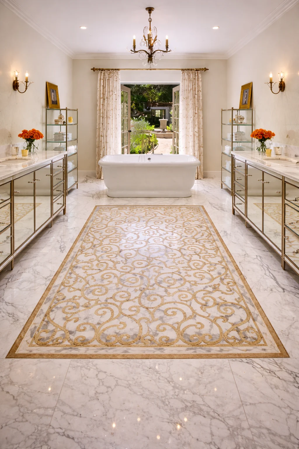 Elegant Marble Inlay Bathroom Floor Design