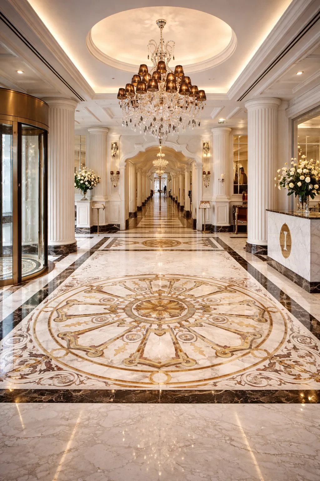 Grand Marble Inlay Floor Medallion Design