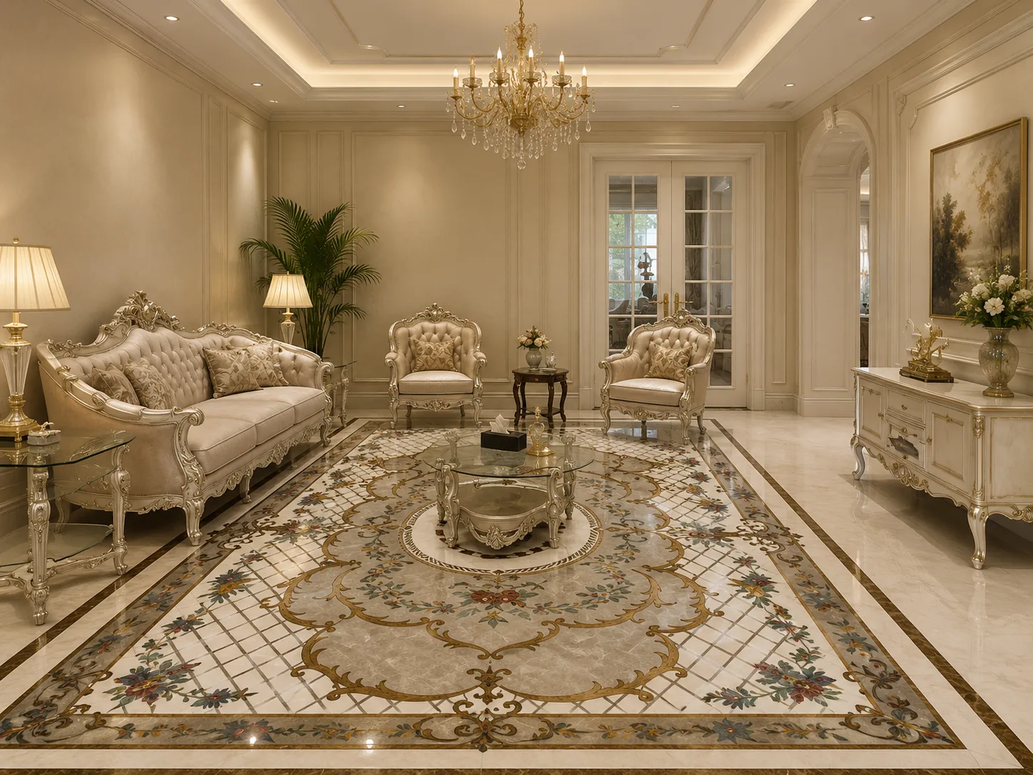 Luxury Marble Inlay Floor Medallion