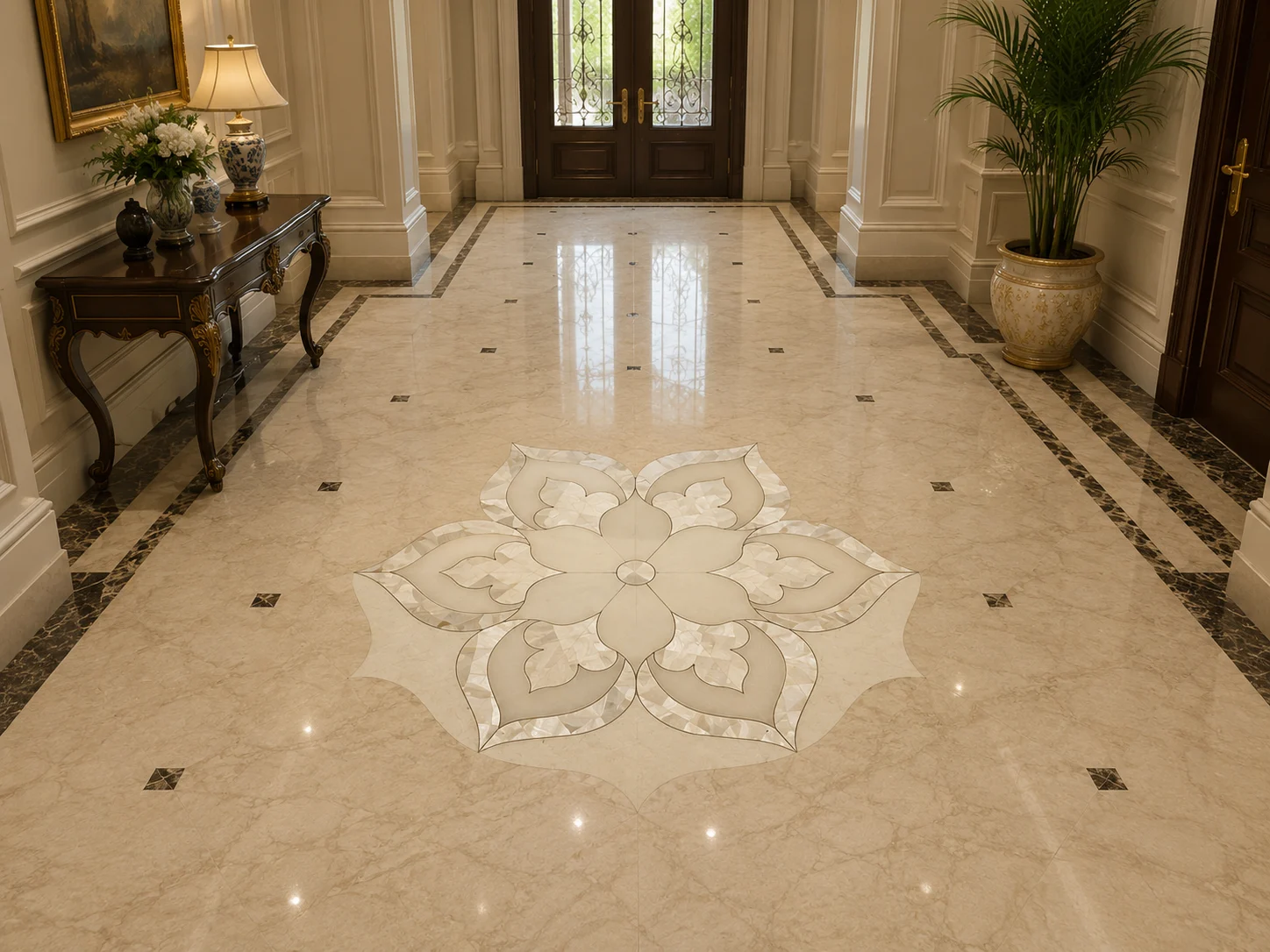 Mother of Pearl Floral Marble Inlay Medallion
