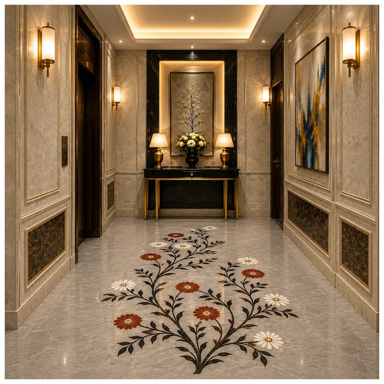 Botanical Floral Marble Floor Inlay