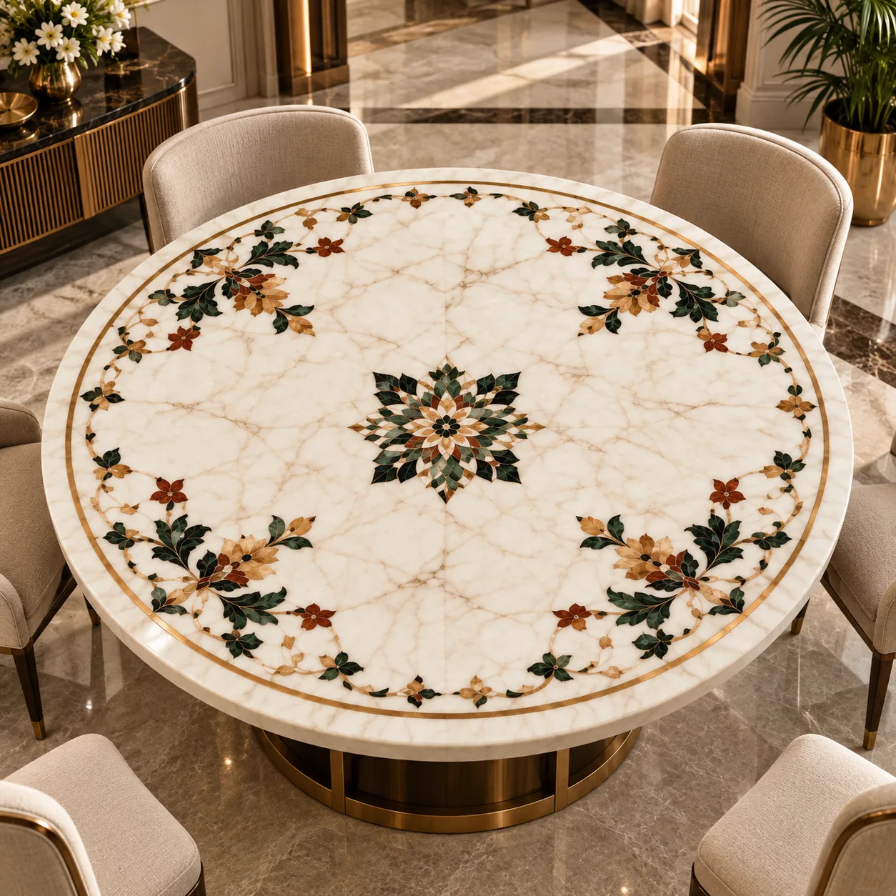 Classic Arabesque Marble Inlay Table Top
