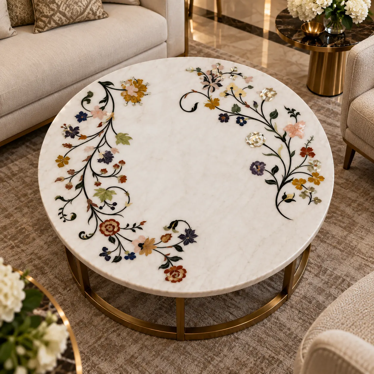 Eternal Blossom Marble Inlay Table Top