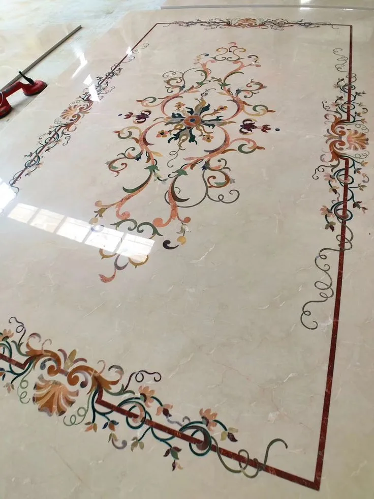 Heritage Floral Scroll Marble Floor Inlay
