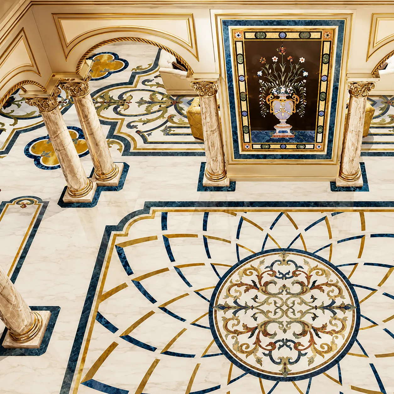 Renaissance Geometric Marble Floor Medallion Design