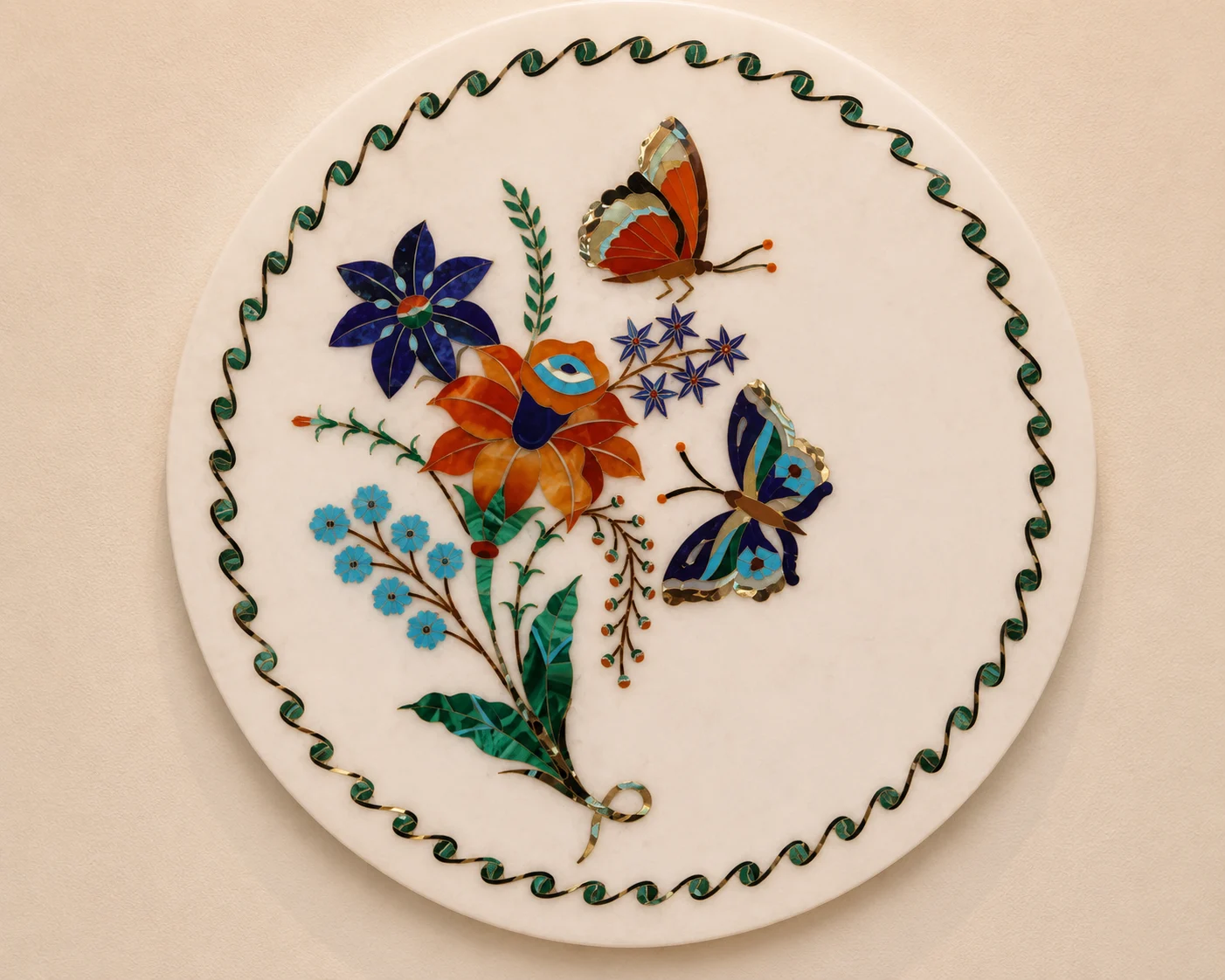Butterfly Garden Marble Inlay Plate