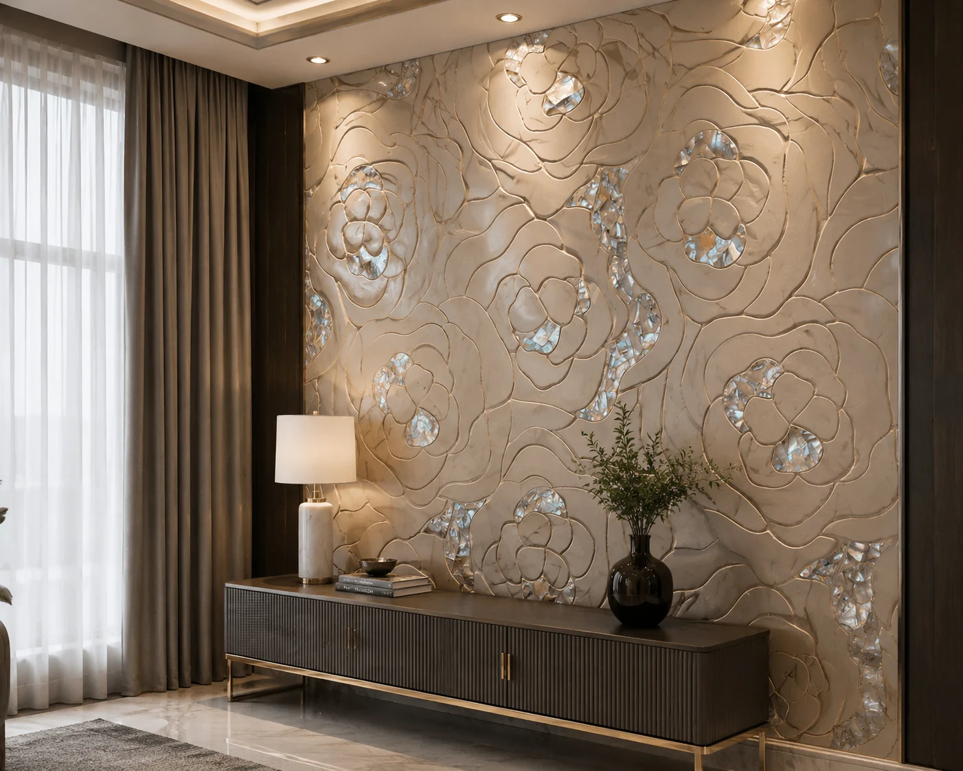 Wall Celeste Pearl Floral Inlay Panel