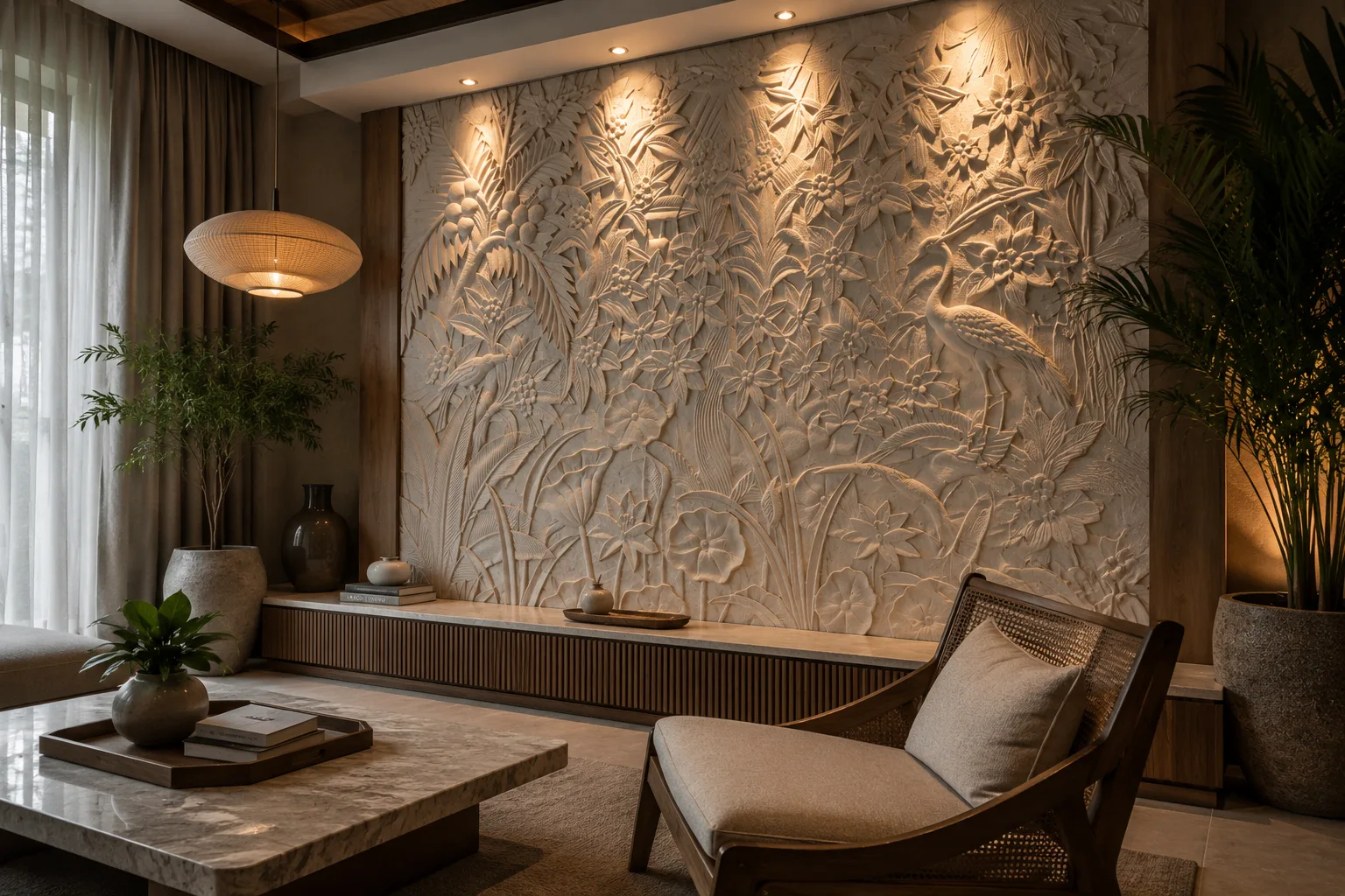 Eden Garden Hand-Carved Marble Wall Mural