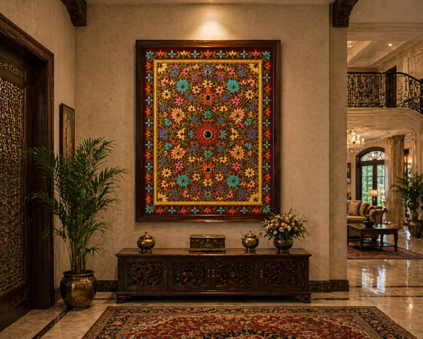 Handcrafted Floral Zardozi Artwork Panel