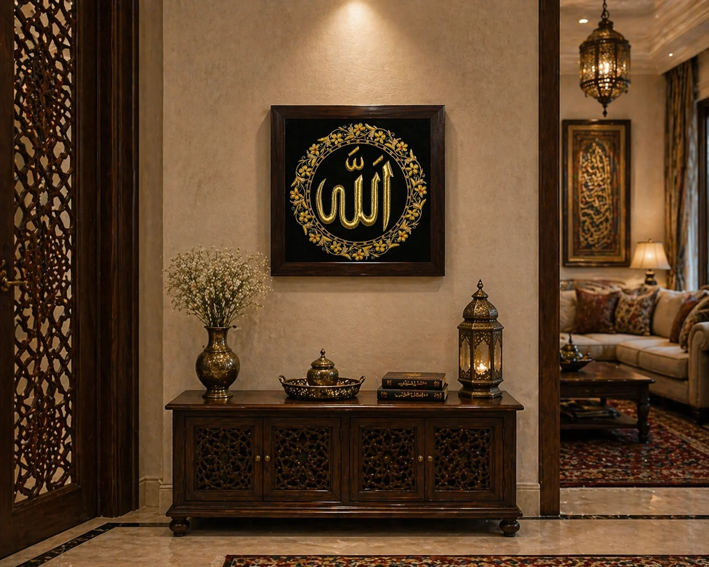 Islamic Calligraphy Zardozi Artwork Panel Allah