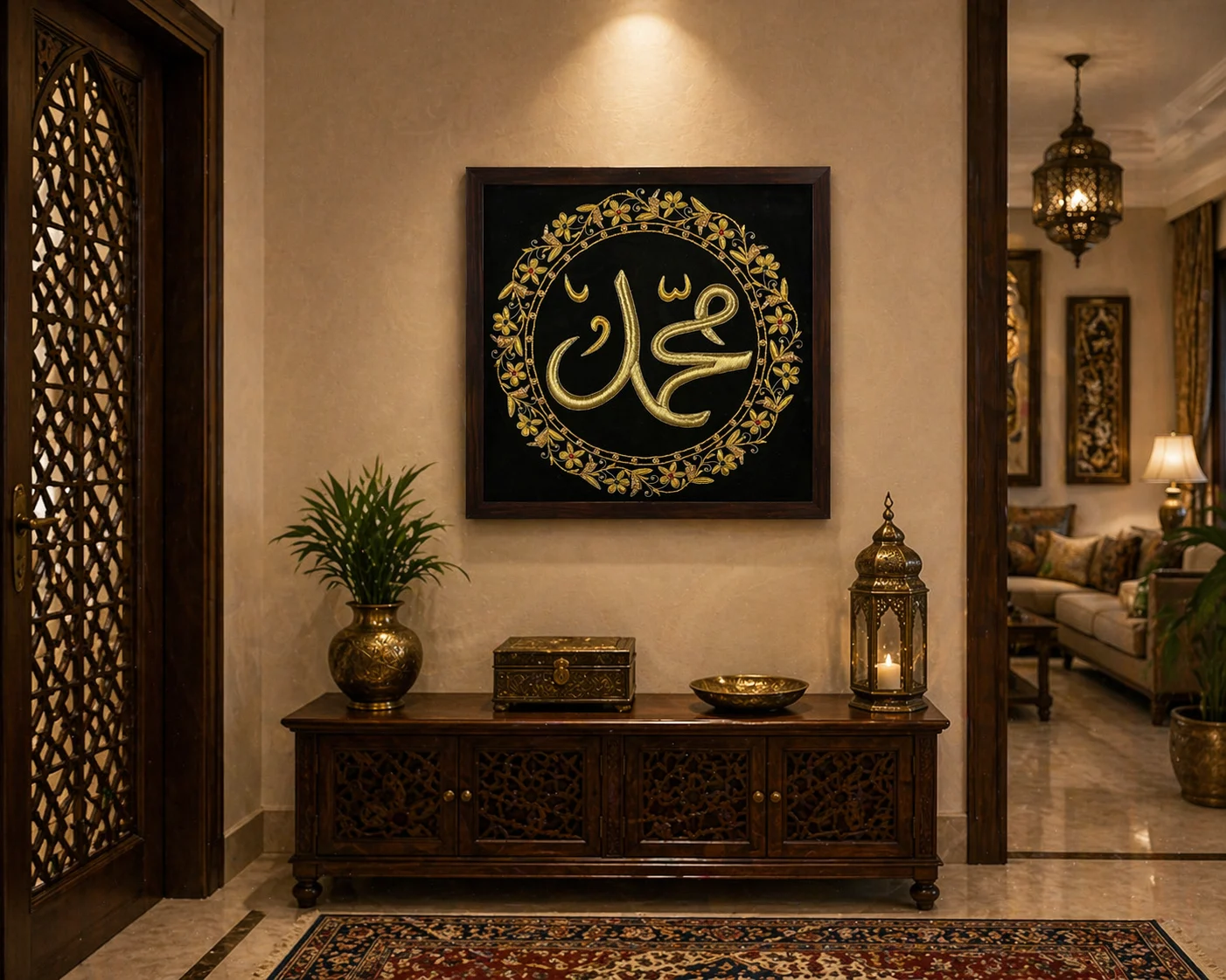 Islamic Calligraphy Zardozi Artwork Panel Muhammad