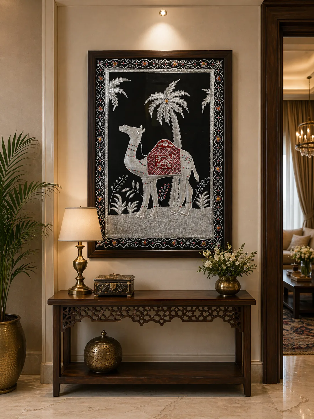 Jeweled Camel Under Palm Trees