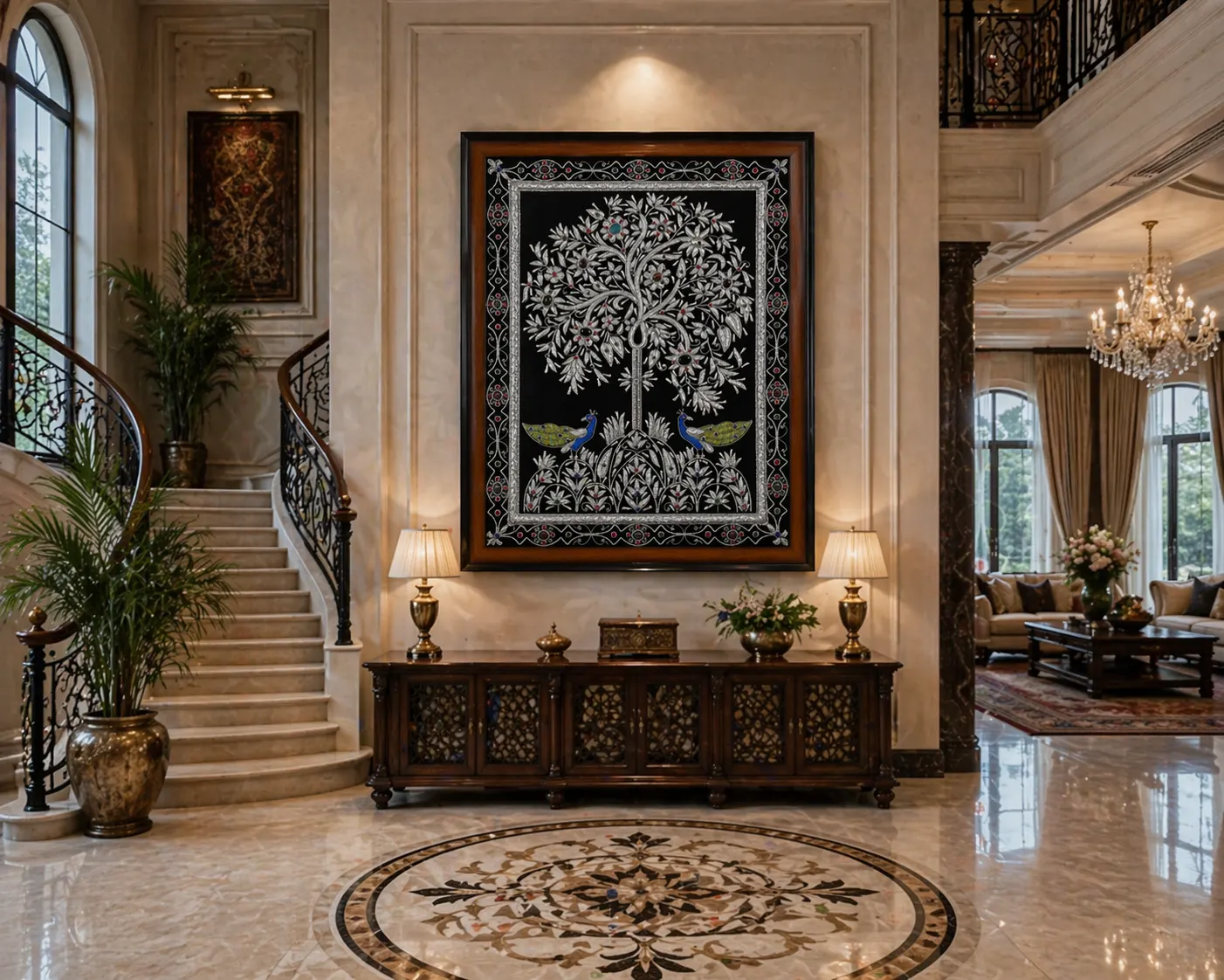 Silver Tree with Royal Peacocks
